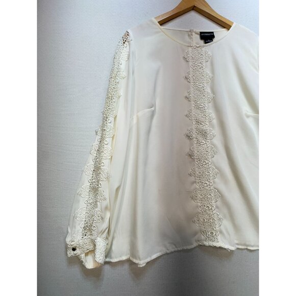 Liz Clayborne Womens Lace Flower Blouse Stretch Sz XL Cream Croquette - Picture 5 of 10